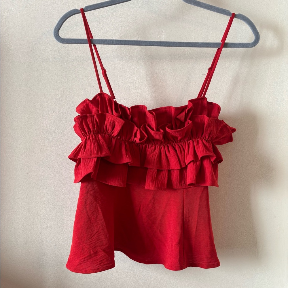 ❗️𝗣𝗥𝗜𝗖𝗘 𝗗𝗥𝗢𝗣❗️ Red ruffle tank top - S 🍓